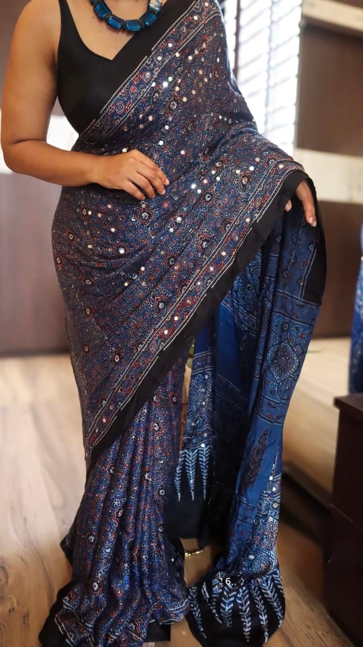 Ajrakh Saree, Georgette silk